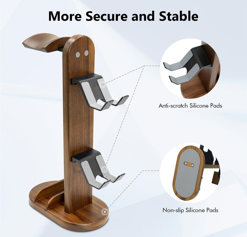 GEVO Controller Holder with Headphone Stand - Wood Gaming Controller Stand for Xbox PS5 PS4 Switch Pro, PC Gaming Accessories - Present Idea for Husband, Boyfriend, Gamers, Game Lover, Game Room Decor - Image 4